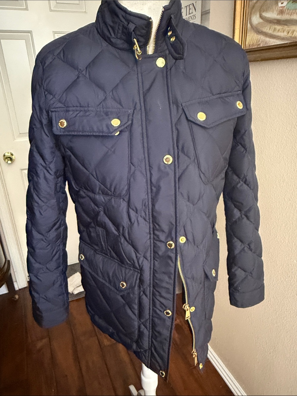 Lauren Ralph Lauren Navy Quilted Puffer Jacket with Gold Hardware